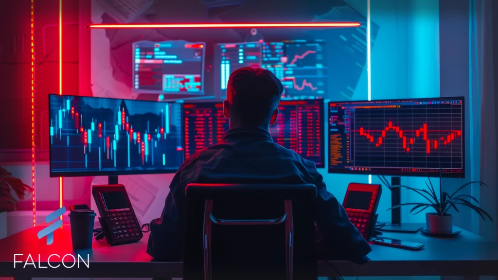 day trader in front of computer